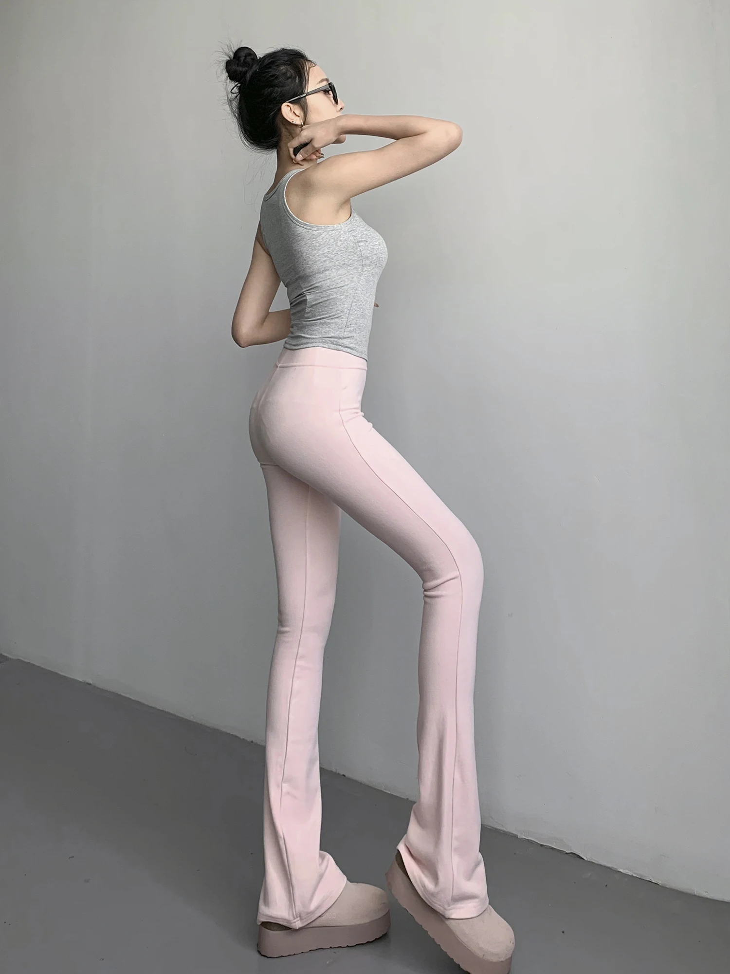 Lu's Spodnie do jogi z wysokim stanem, obcisłe, damskie, do biegania, codzienne, rozszerzane, w stylu streetwear, mieszanka bawełny, modelujące sylwetkę