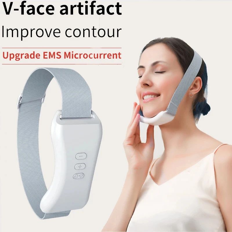 EMS Microcurrent V Facial Beauty Device, Vibração, Calor, Rosto Emagrecimento Massager, Apertamento Da Pele, Remover O Chin Duplo, Levantador Cinto