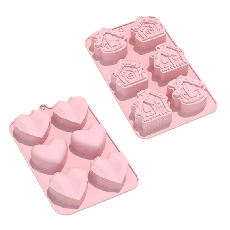 

6-Cavity Heart/House Silicone Mold Chocolate Fondant Mold Baking Tool Nonstick Dropship