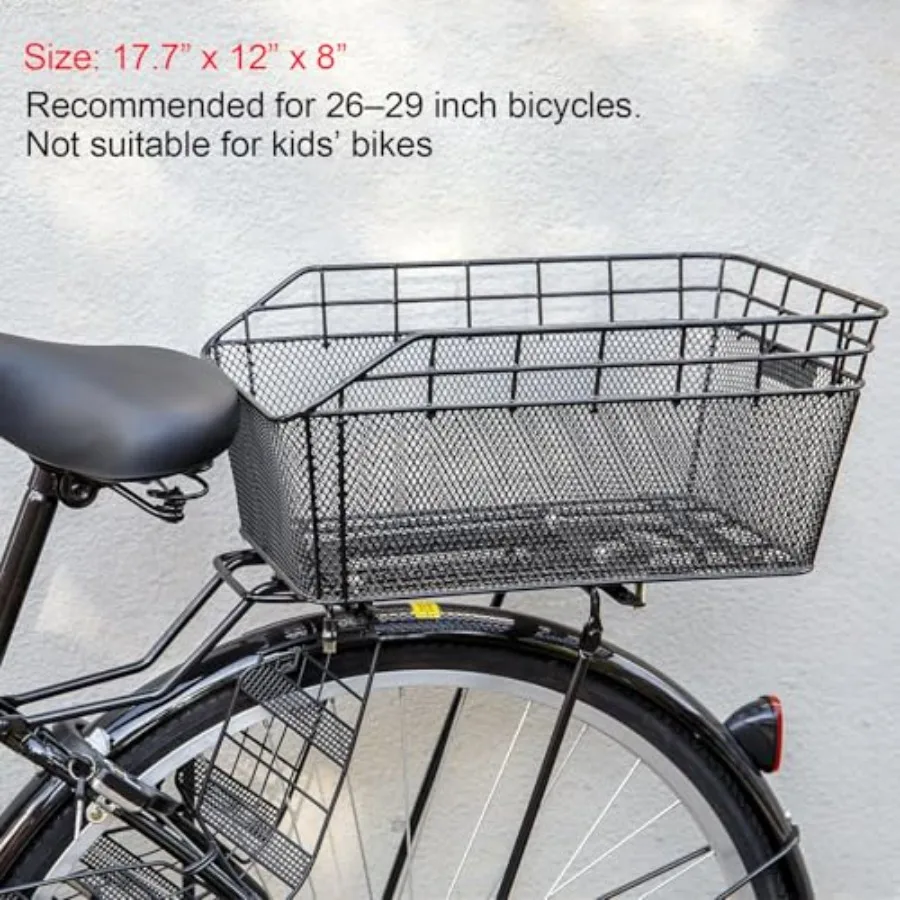 Rear Bike Basket - Large Bicycle Rear Basket with Cargo Net and Waterproof Cover, Wire Bike Baskets Rear Large Capacity NO Bike view 2