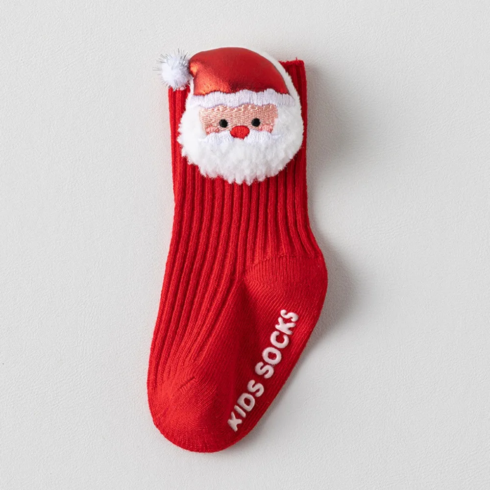 

New Red Christmas Socks Xmas Cute Elk Anti-Slip Tree Snowman Sock Toddler 0-3Year Floor Toddler Socks For Boy Girl