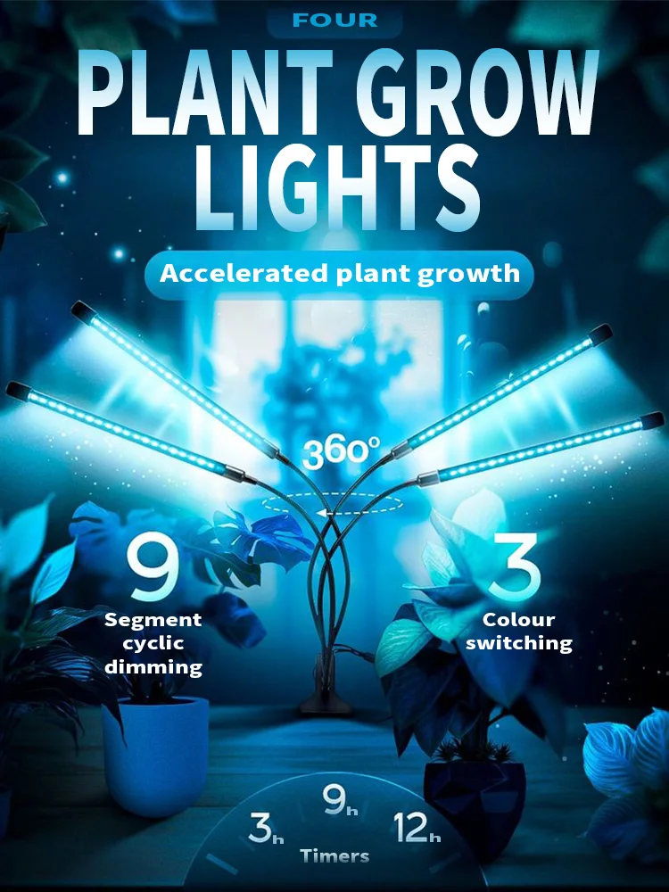 

4 Heads Seedling Grow Light Full Spectrum Phytolamp USB Power 120 LED Lights Phyto Lamp for Home Indoor Plants Flowers Grow Tent