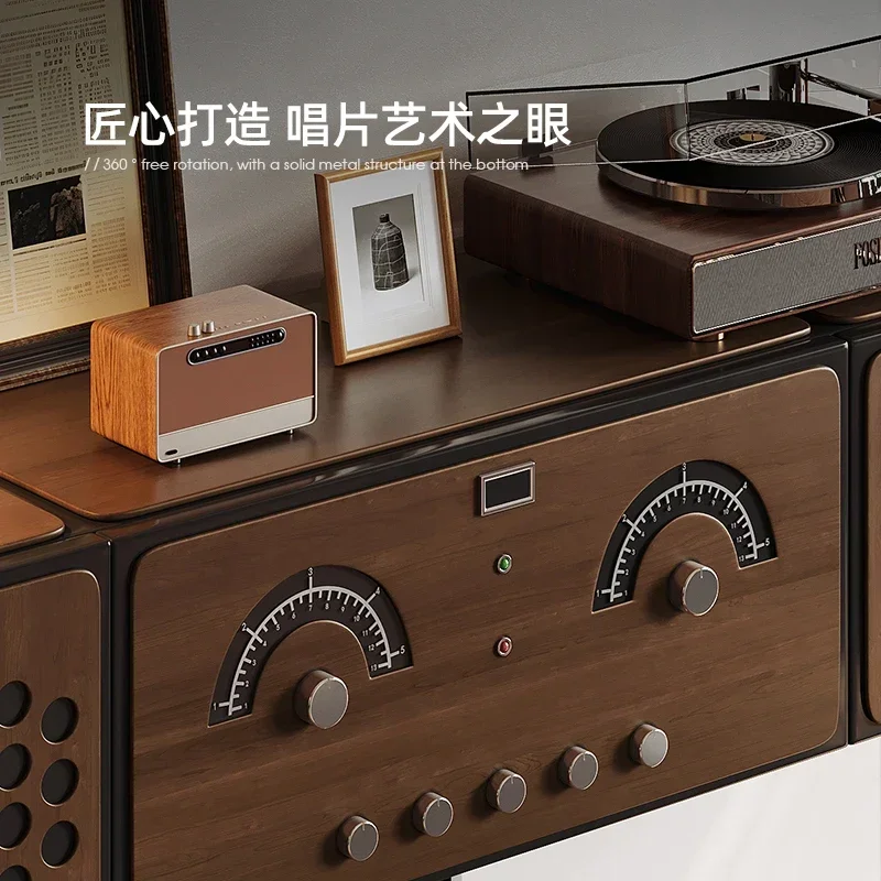 Vintage designer decorated vinyl record player smiley face audio locker side cabinet