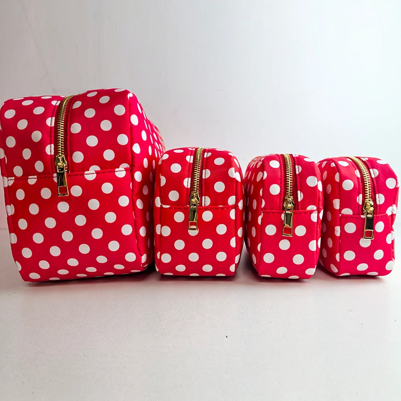 Classic Polka Dot Cosmetic Bag Nylon Red White Dots Toiletry Storage Pouch Outdoor Fanny Pack Travel Wash Organizer Party Gift