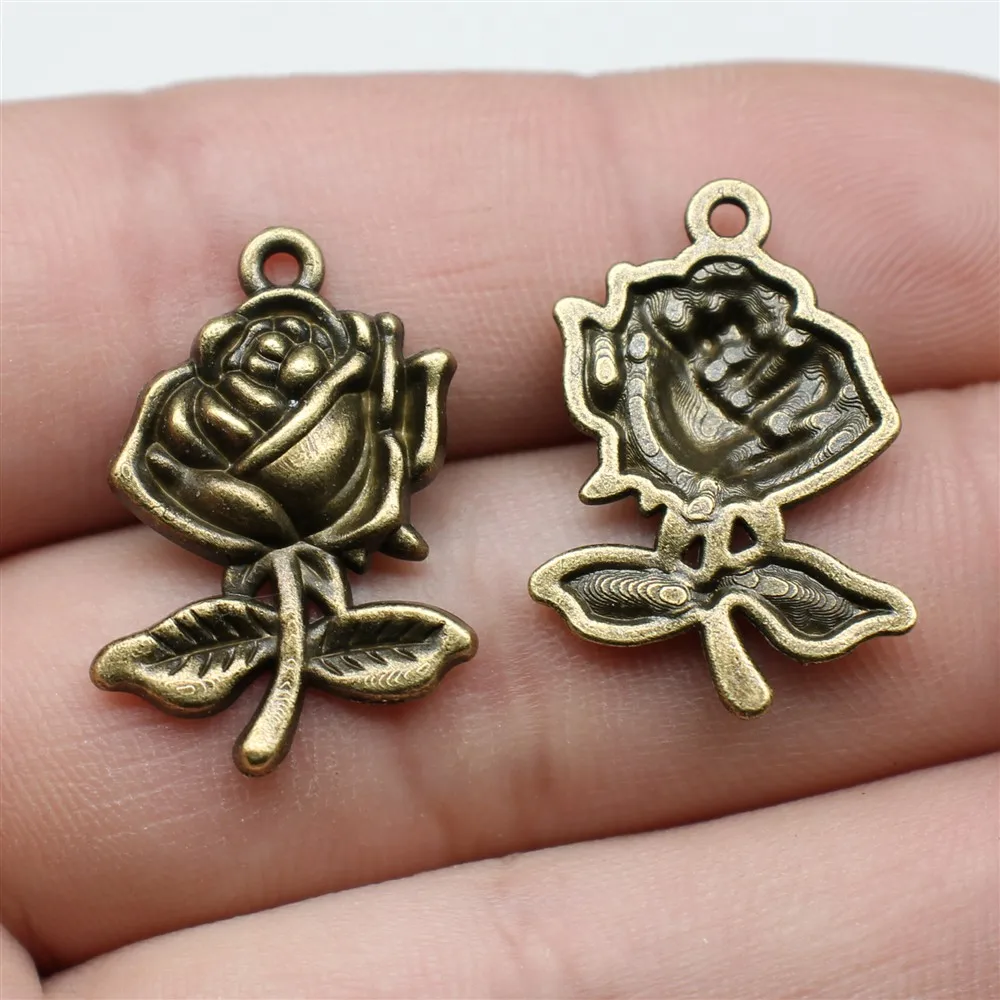 WYSIWYG 10pcs 25x17mm Rose Pendants Flower Charms Rose Flower Charm Rose Flower Pendants For Jewelry Making