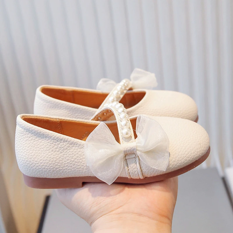 2023 Kids Mary Jane Shoes Shallow PU Versatile Elegant Bowknot Girl Leather Shoes Flat Fashion Children Princess Shoes Round-toe