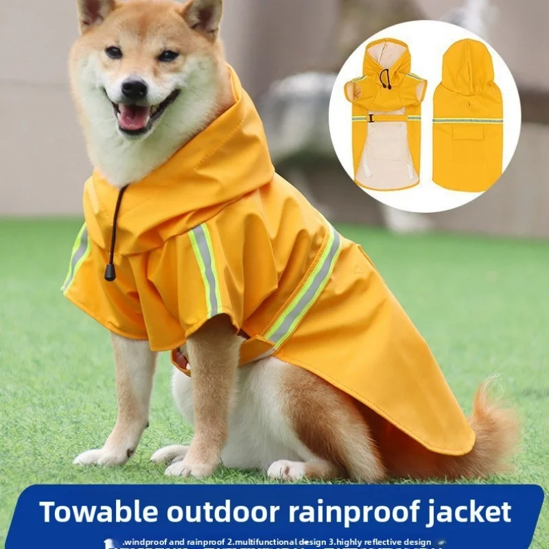 

Small Medium Large Dog Raincoat Poncho with Reflective Stripes Waterproof and Windproof Pet Raincoat with Hood