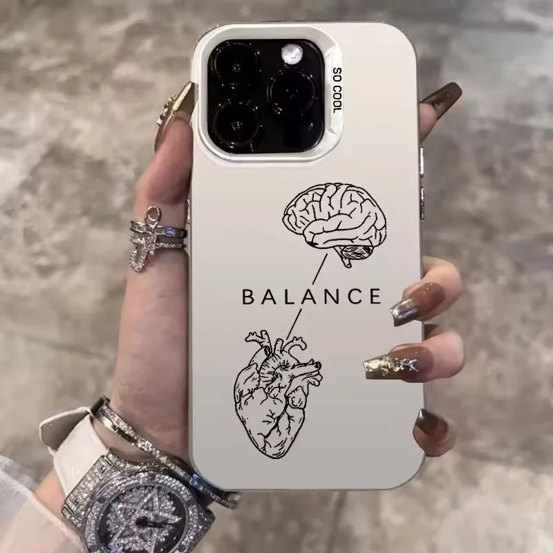 For iPhone 17 16 15 14 13 12 11 Pro Xs Max Plus Air Mini XR X 17e 16e Heart Brain Pattern Plating Silver Phone Case Back Cover - view 6