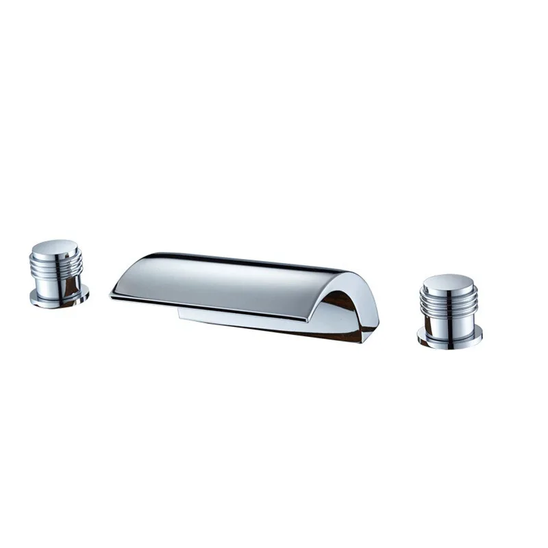 

All copper bathroom bathroom cabinet washbasin three-hole waterfall faucet washbasin double handle faucet three-piece set