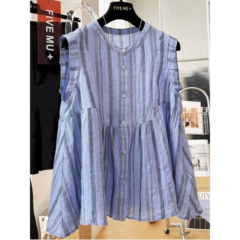 Thin Tank Tops Striped Design Loose Casual Korean Style T-shirts Sleeveless Age Reduction Shirts 2026 Summer Sale Women Clothing