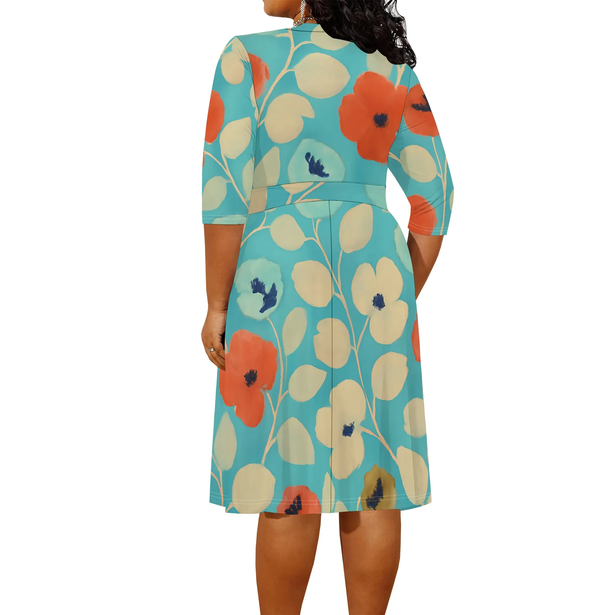 Plus Size Floral Wrap Dress XL-6XL Turquoise Midi Fit for Mother's Day, Spring Brunch or Garden Picnic Look