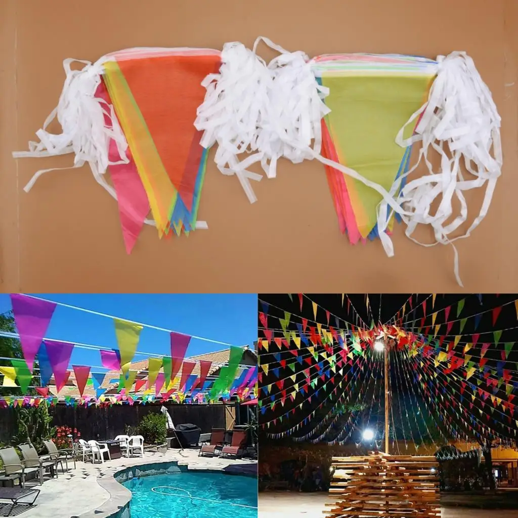 10m Multi Colour Triangle Bunting Banner Pennant String Flags for DIY Celebrations Fundraisers Festival Birthdays Wedding Party