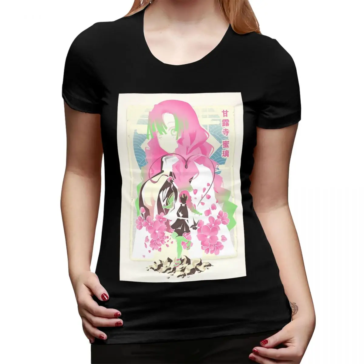 

Футболка Mitsuri Kanroji And Iguro Obanai для женщин, уличная одежда с круглым вырезом, футболки, женская летняя одежда с короткими рукавами, топы