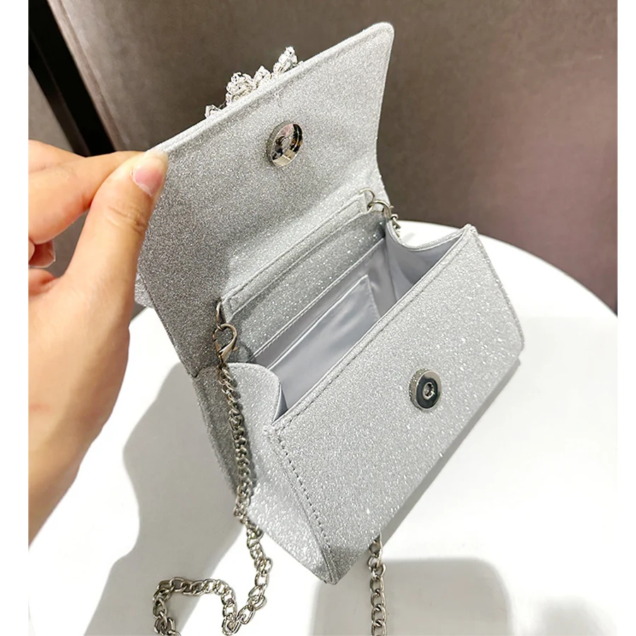 New vintage shiny women's tote Floral Large Gemstone Party chain Small Square Bag Clamshell box flap crossbody bag purse handbag