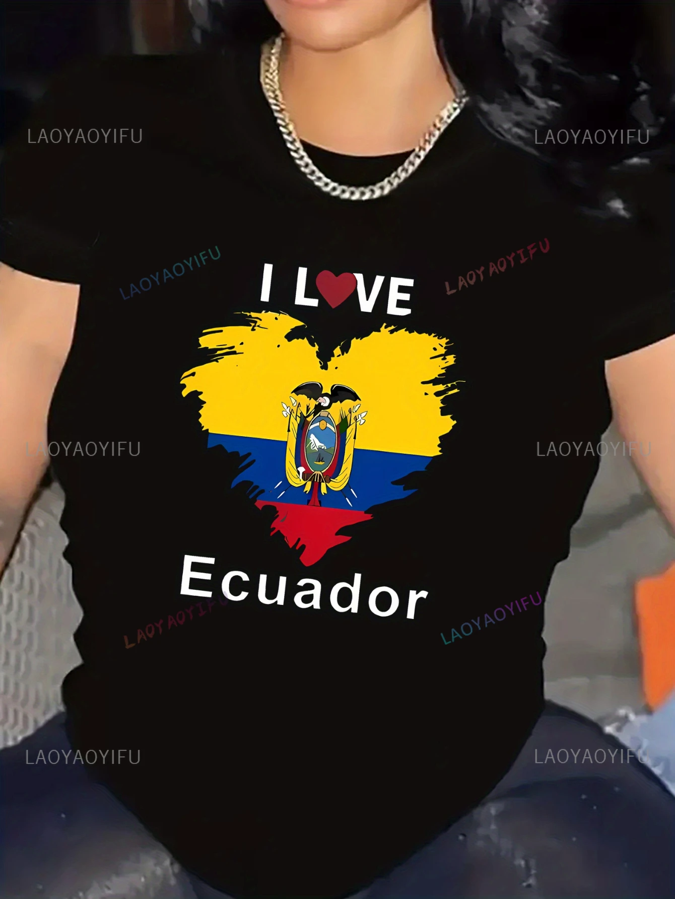 الإكوادور الوطنية القلب طباعة طاقم الرقبة تي شيرت المرأة ملابس رياضية عادية المحملة كل موسم الشارع أزياء شخصية فريدة من نوعها