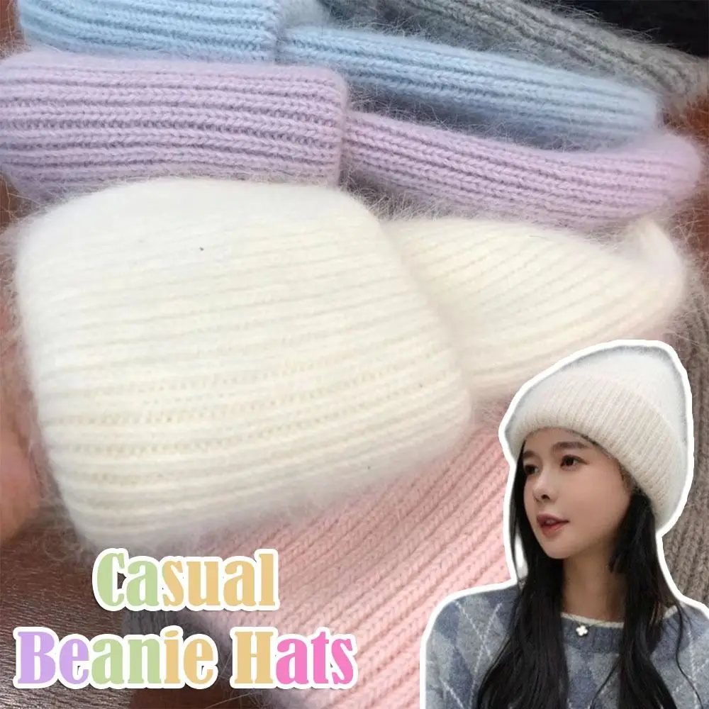 

Модная утолщенная зимняя шапка, сохраняющая тепло, однотонная вязаная шапка из кроличьего меха, шапки-бини на открытом воздухе