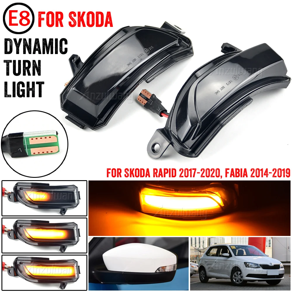 Dynamiczne lusterko boczne LED z kierunkowskazem do Skody Fabia 2014 2015 2016 2017 2018 2019 Rapid 2017-2020