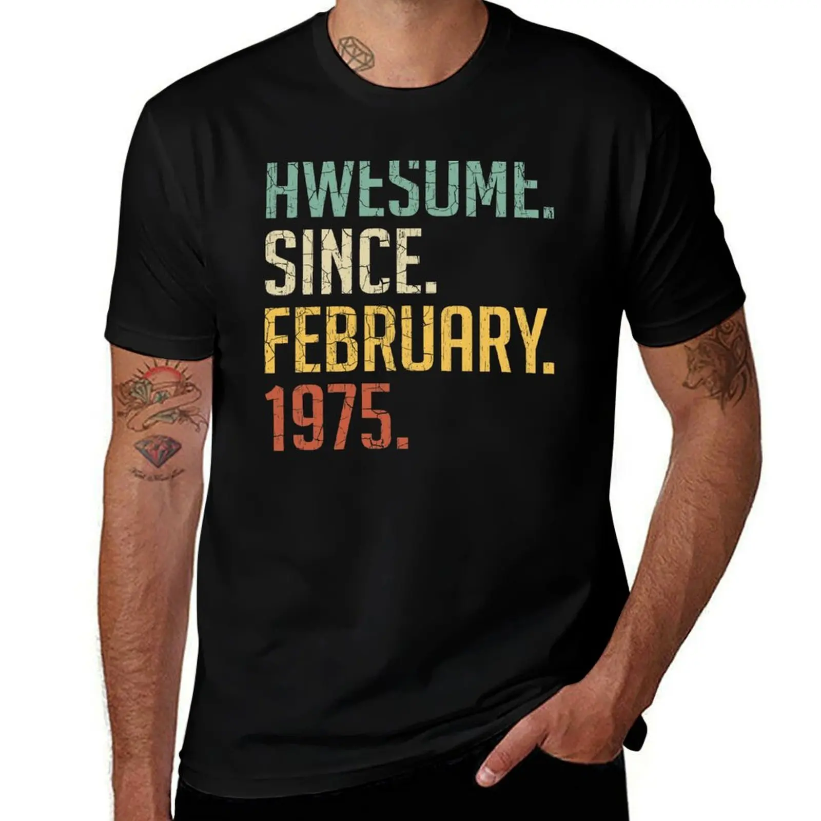 Футболка с надписью «Awesome Since February 1975», подарок на 46-й день рождения, винтажная футболка на 46-й день рождения, с надписью «February 1975», рабочая, повседневная футболка.