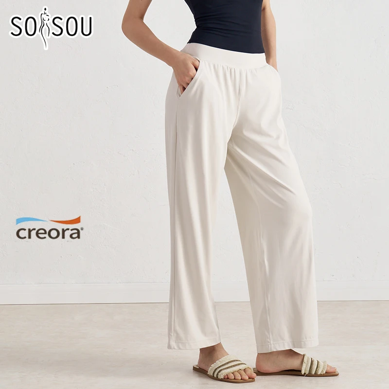 

SOISOU Nylon Straight-Leg Pants Ultra Soft Butter Fabric Women's Mid-Waist Yoga Pants GYM Running Sport Trousers 6 Colors