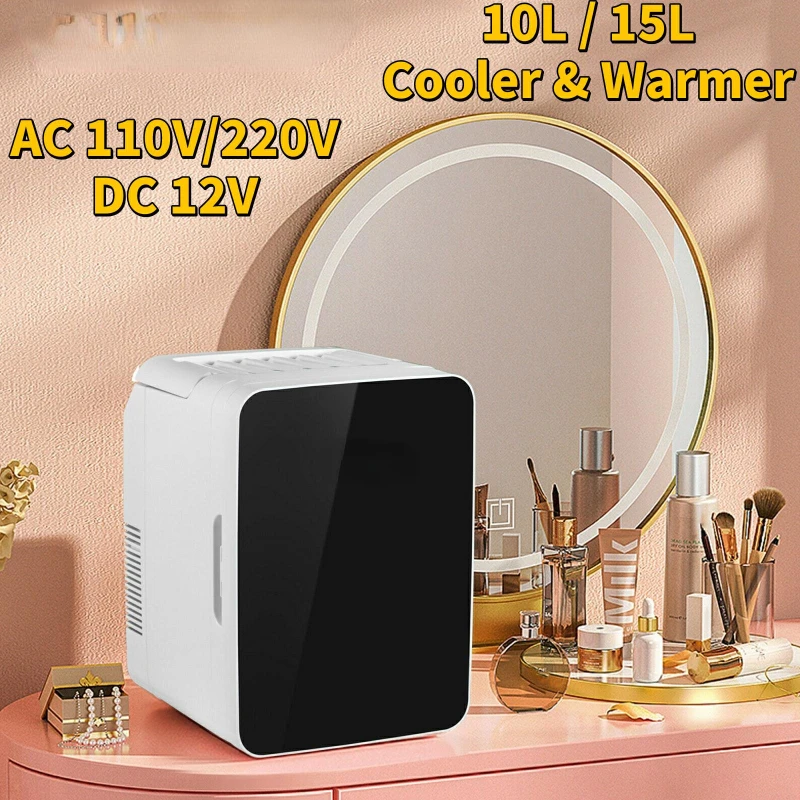 

10L 15L Mini Makeup Fridge Car Refrigerator Freezer Cooler & Warmer for Home Car Use Storing Skincare Cosmetic Food Drink