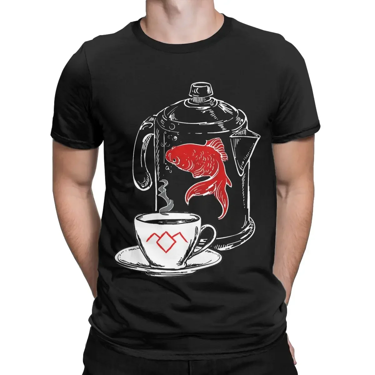 Twin Peaks A Fish In The Percolator Coffee Shop T-Shirts for Men Funny 100% Cotton Tee Shirt Short Sleeve T Shirts Gift Clothing