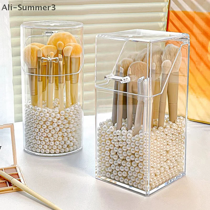 1PCS Fashion Desktop Makeup Brush Bucket Cup Holder With Lid Dust-proof Makeup Lipstick Cosmetic Box Organizer Tube Transparent