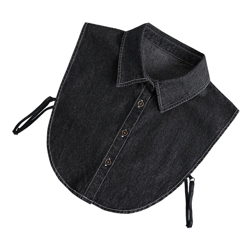 Girls Shirts Denim Fake Collar Detachable False Half-shirt Blouse Hoodie Women Black Women's