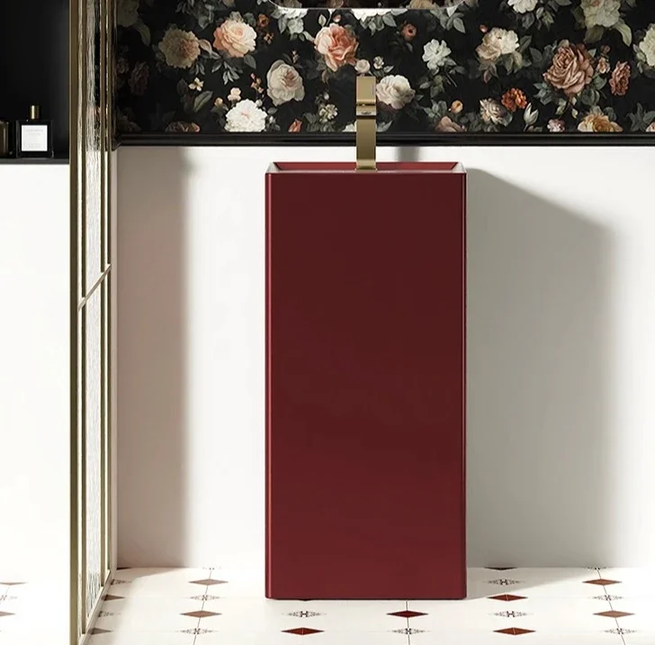 

Burgundy column type household bathroom floor-to-ceiling color washbasin