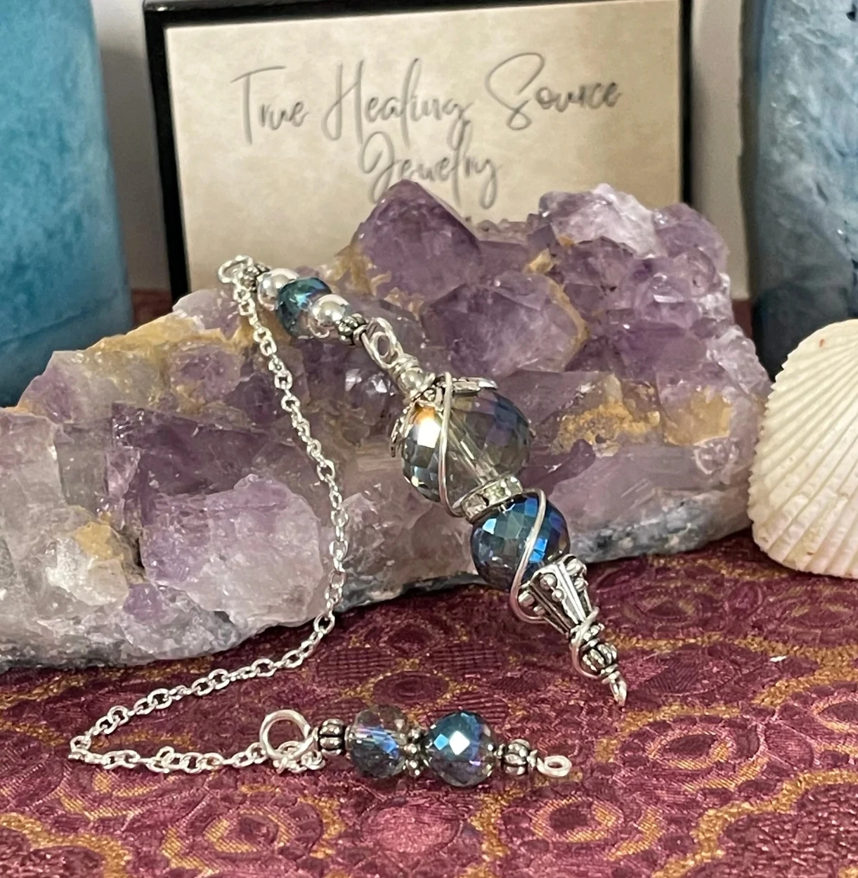 7 Chakra Pendulum - Chakra Gemstones with Aurora Borealis Crystal Base