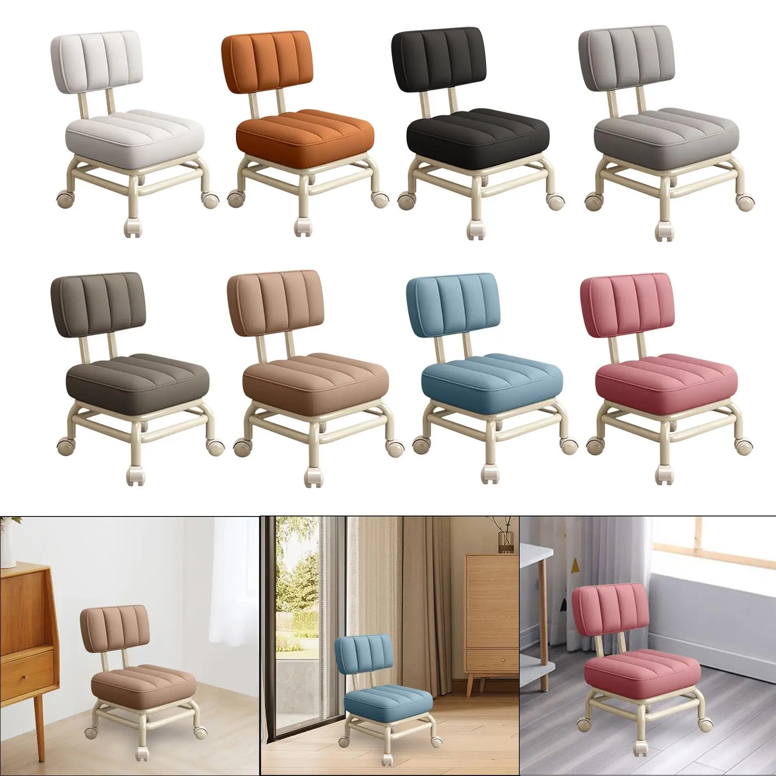 Low Rolling Seat Pedicure Stool Multipurpose, Roller Seat Short Stool, Pulley Stool for Fitness Office Home Barber Shop
