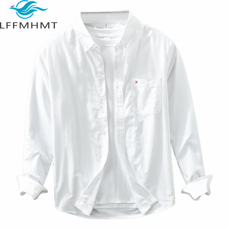 7238 High Quality 100% Cotton Premium White Shirt Men\'s Spring Fashion Business Long Sleeve Relax Fit Loose Casual Blouse Tops