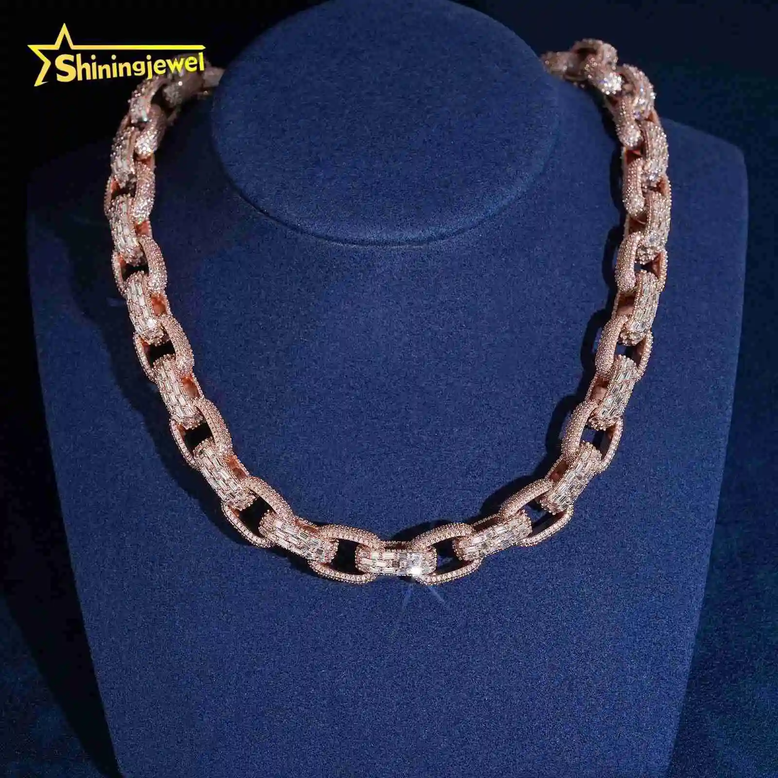 Hip Hop GRA Certified Iced Out Rose Gold 13mm Moissanite Cuban Link Chain Infinity Necklace，