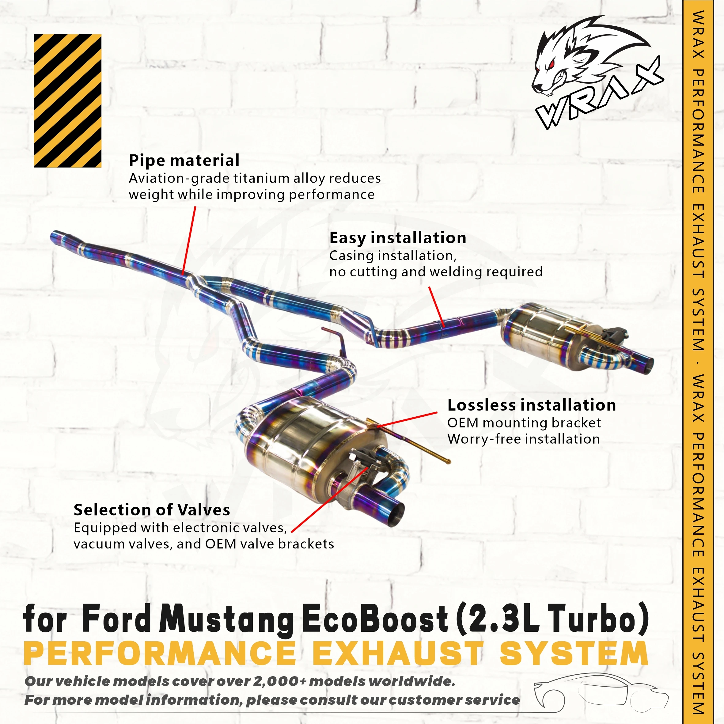 

WRAX Baked blue Catback for Ford Mustang EcoBoost 2.3L Turbo Electric Valve Switchable Sound Performance Upgrade Exhaust System
