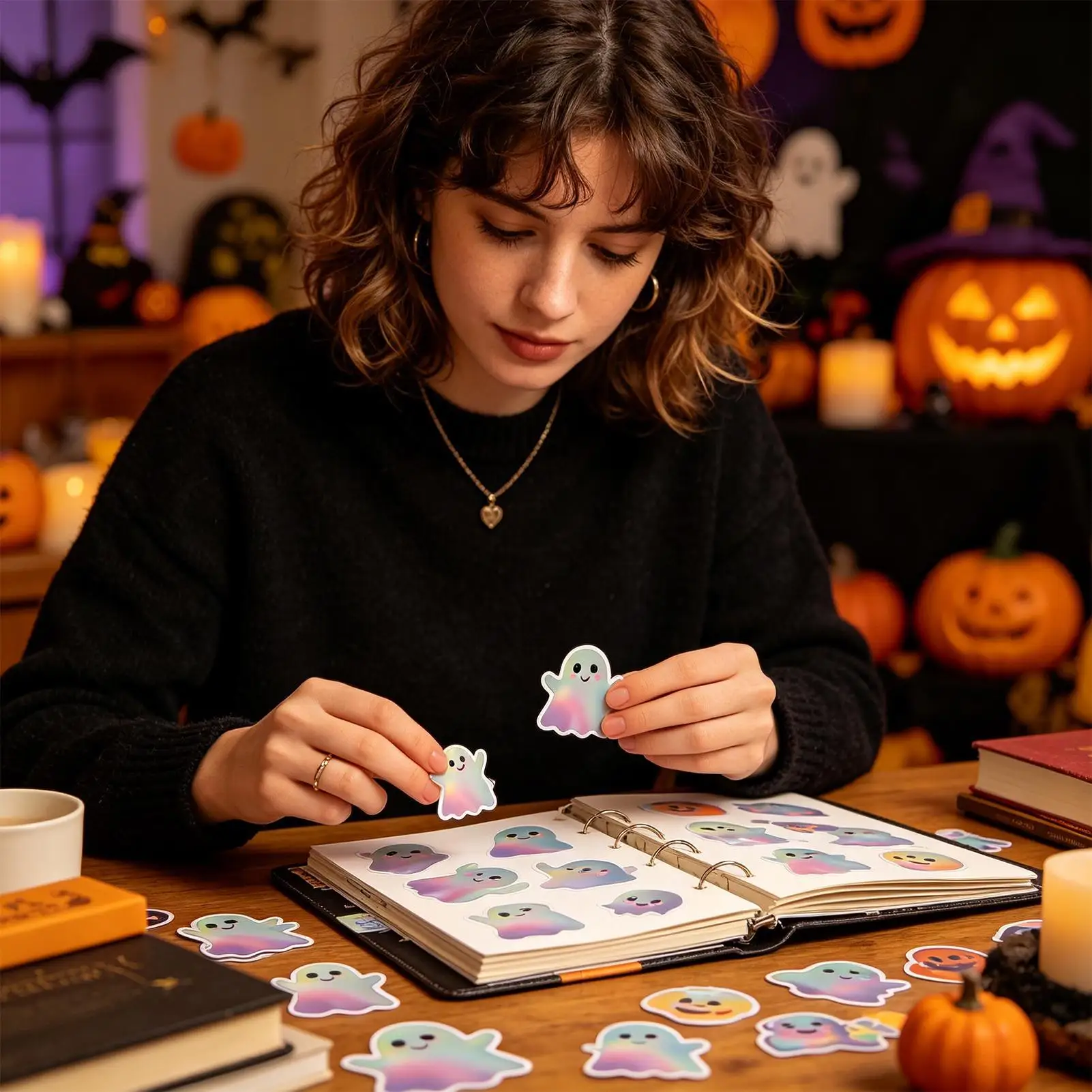 Ghost Sticker 1000 Pieces Waterproof Pholographic DIY Decoration Halloween Pholographic Ghost Decals For Envelope Scrapbook