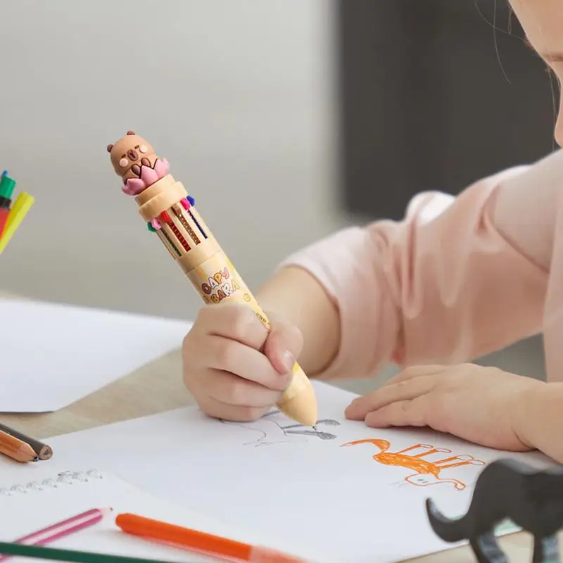 ปากกาหลายสี Retractable Fine Point Capybara น่ารัก 12-in-1 หมึกสี Multi Smooth Writing ปากกา 0.7 มม.สําหรับจดบันทึกเด็ก