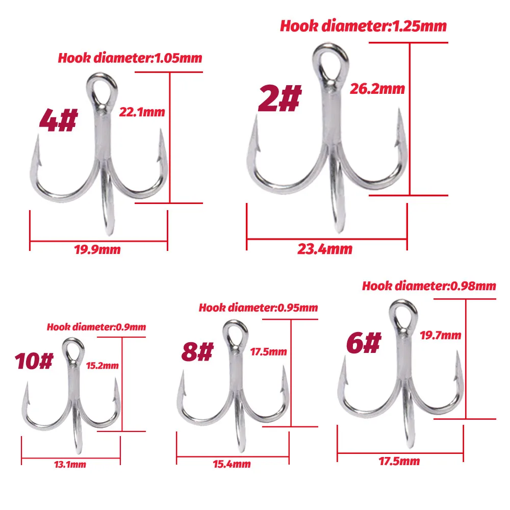 GOBAIT 20PCS Treble Hooks 2#-10# Fishhook Barbed Sharp High Carbon Steel Angle Nickel Antirust Tool Pesca Tackle Fishing Hook