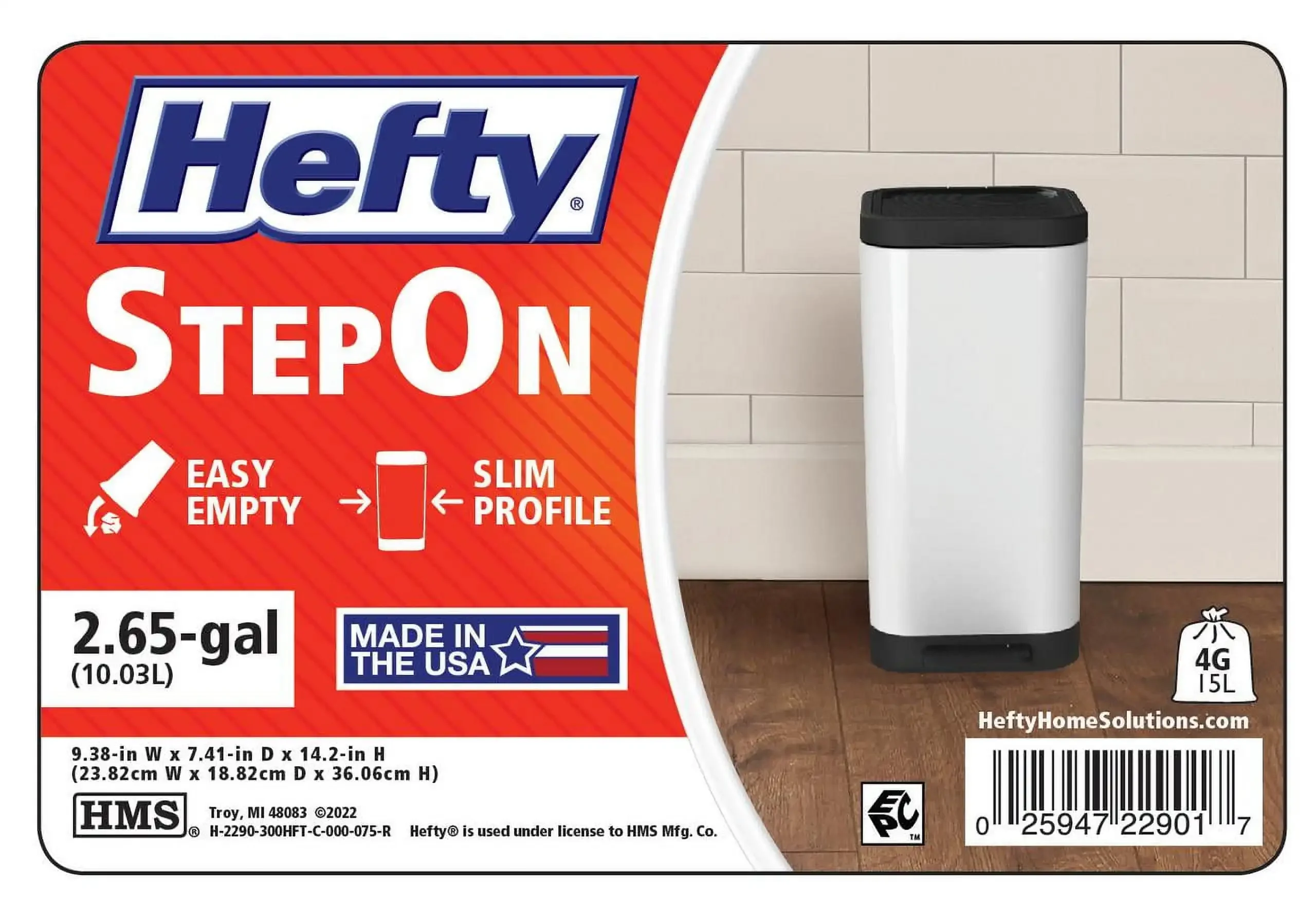 سلة مهملات بلاستيكية بيضاء سعة 2.6 جالون للحمام، سلة مهملات مدمجة وخالية من اليدين مع غطاء، متينة وسهلة التنظيف