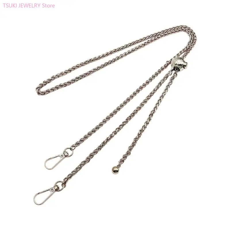 62KE Elegant Metal Purse Strap With Adjustable Length And Pearls Design