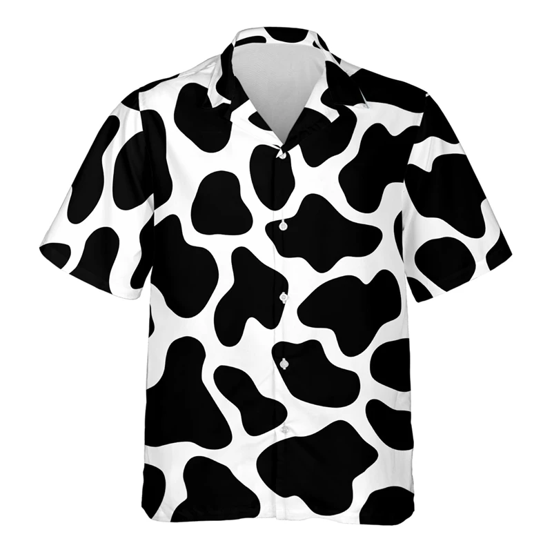 

Dairy Cow Skin 3D Print Female Lapel Blouse Funny Animal Beach Shirt Casual Women Button Clothes Ox Short Sleeve Bull Unisex Top