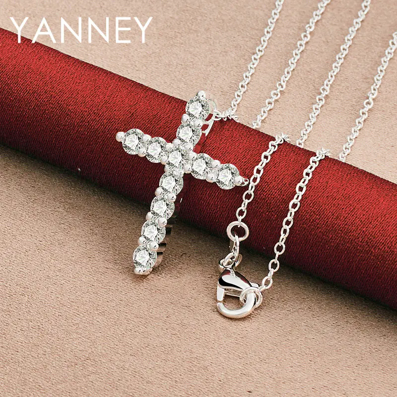 

925 Sterling Silver 16-30 Inches 30MM Fine Cross AAA Zircon Necklace For Women Men Fashion Wedding Party Jewelry Gift Charm