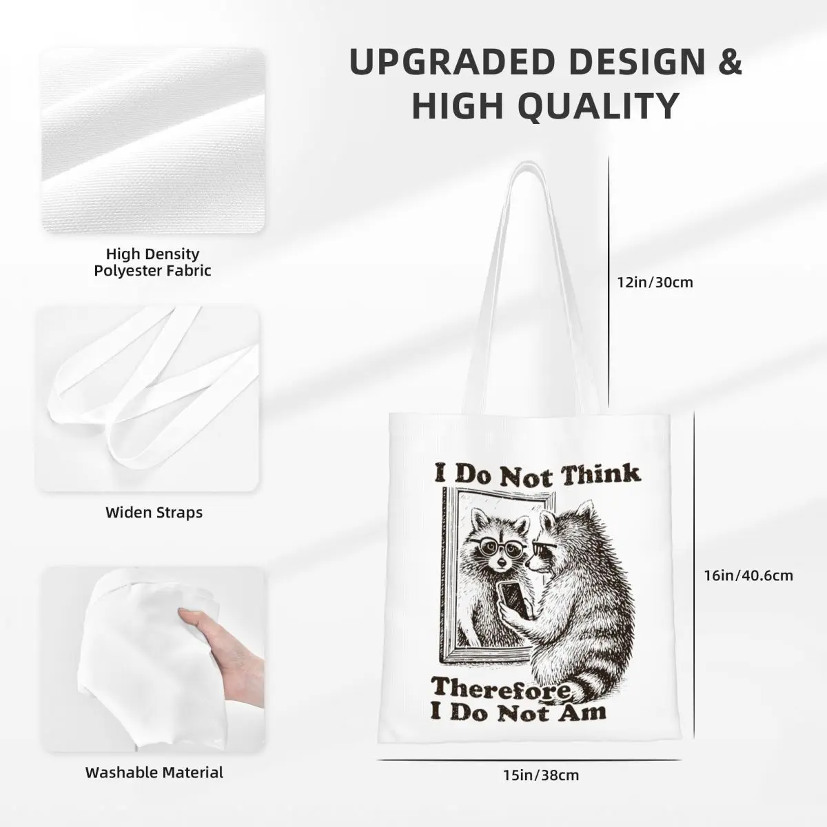 Femmes hommes raton laveur je ne pense pas là, je ne suis pas, fourre-tout, sac d'épicerie en toile pour sacs à main d'étudiant