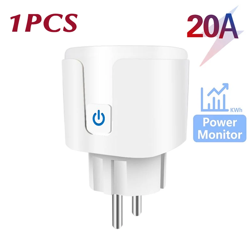 Tuya WiFi Smart Steckdose 16A/20A EU Smart Socket mit Stromüberwachung und Zeitschaltuhr, Smart Life Unterstützung für Alexa und Google Home