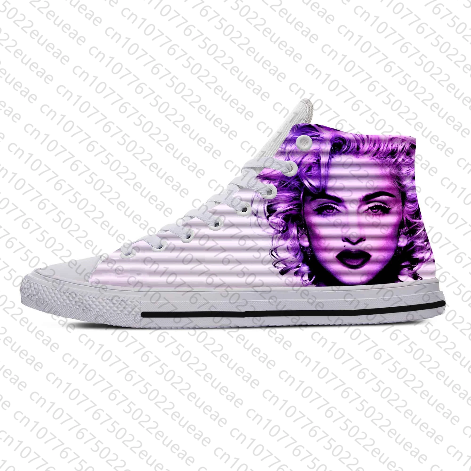 Homens e mulheres Madonna Pop Music Singer Sneakers, sapatos de pano casual, respirável leve, impressão 3D, moda popular engraçada, top alto