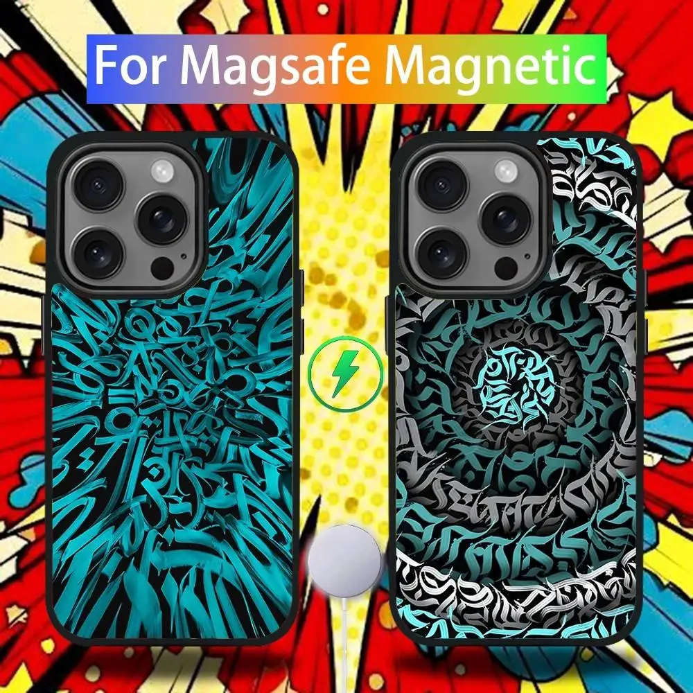 P-Pokras L-Lampas Art Etui na telefon iPhone 16,15,14,13,12,11,Pro,Max,Plus,Mini,SE4,E Magnetyczne bezprzewodowe ładowanie Magsafe