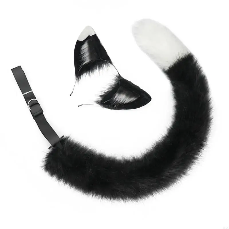 2025 New 1/2Pc Animal Cats Ears Headband and Faux Furs Cats Tail Cosplay Cats Costumes