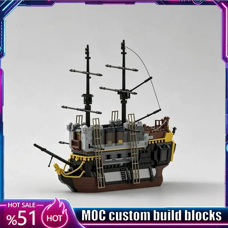 1988PCS Navy Series Floating Castle Pirate Ship Model MOC Building Blocks DIY Assembly Educational Toy Birthday Festival Gifts