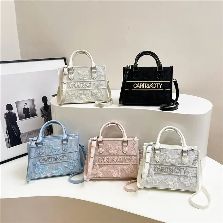 

2025 Designer Tote Bag - Elegant Patchwork Lace Shoulder Purse with 3D Butterfly, Women's Crossbody Handbag