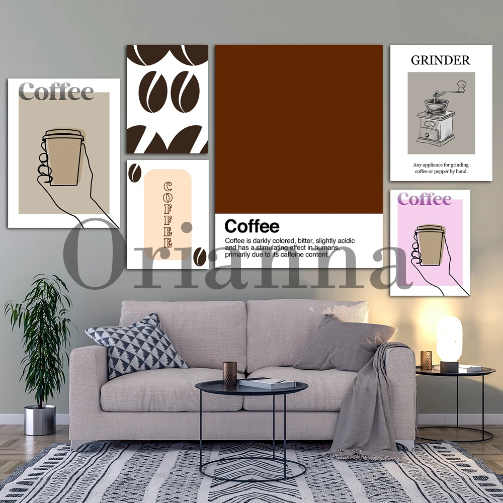 Coffee Beans Espresso Coffee Grinder Minimalist Line Art Wall Prints Poster Modern Living Room Kitchen Cafe Decor Painting