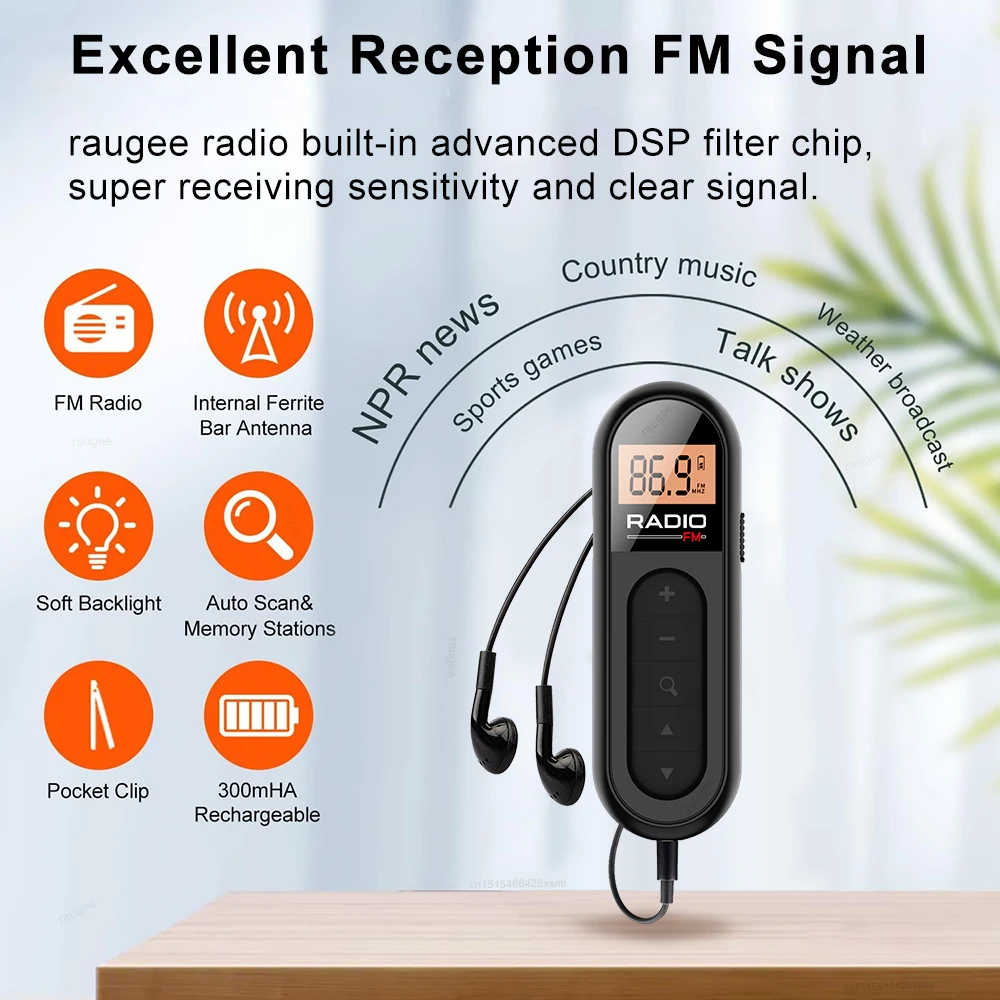 راديو جيب صغير مع شاشة LCD راديو FM محمول شخصي مع مشبك حزام سماعات الرأس راديو محمول صغير قابل لإعادة الشحن عبر USB
