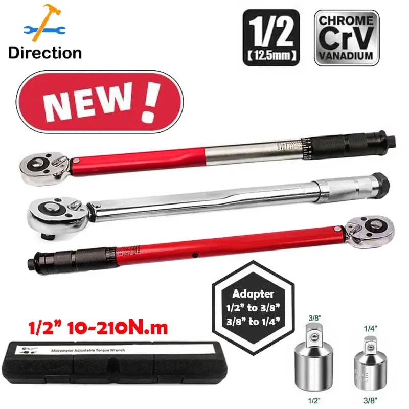 

10-210N.m Torque Wrench 1/2” Precise Reversible Ratchet Torques Key Professional Bicycle Motorcycle Car Automotive Tool